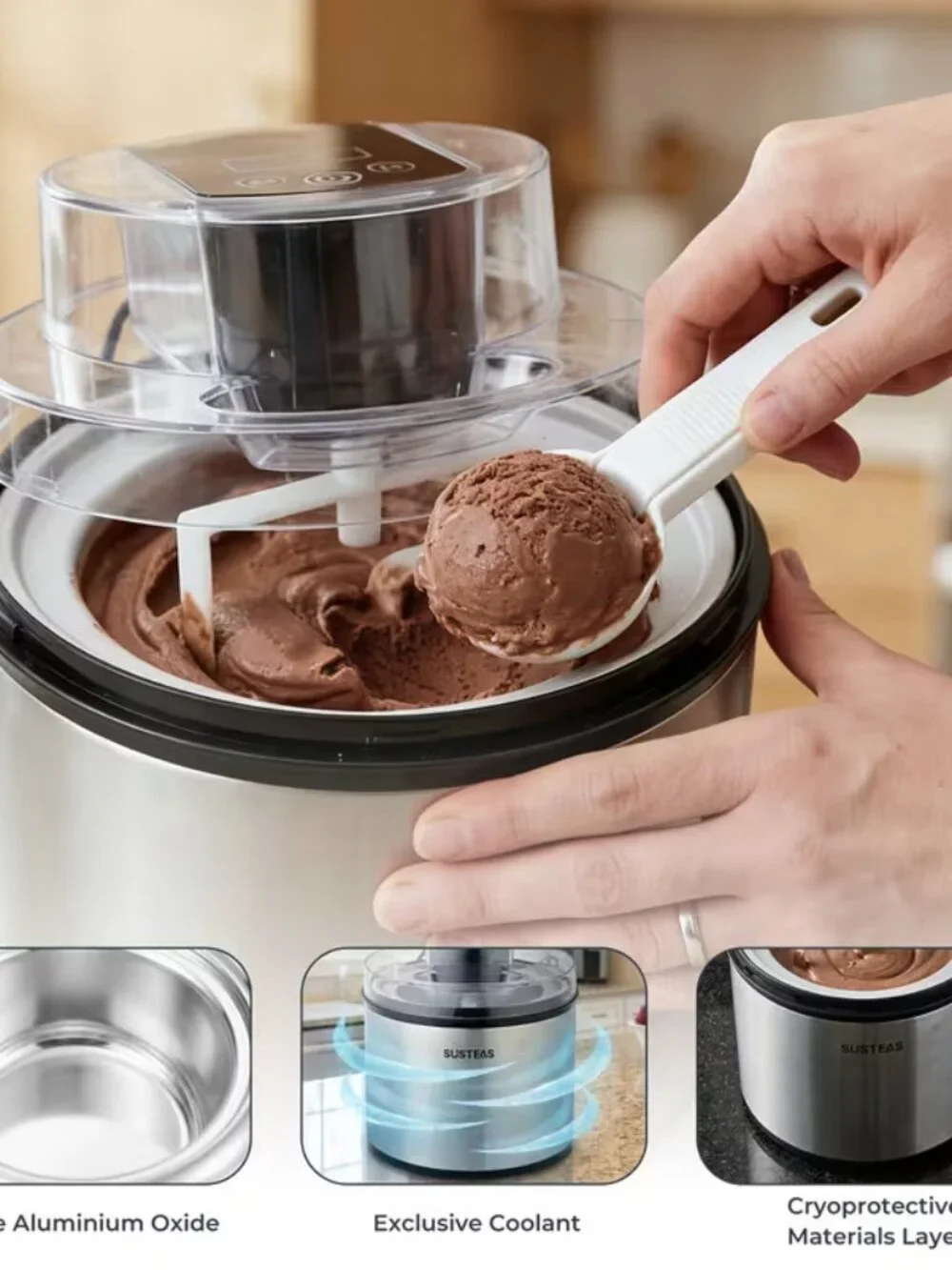 2 L Single-Serve Large Capacity DIY Ice Cream Maker Stainless Steel